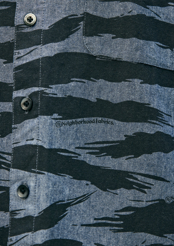 【NEIGHBORHOOD|ネイバーフッド】CAMO PATTERN CHAMBRAY SHIRT SS /カモパターンシャンブレーシャツSS(BLACK,INDIGO)