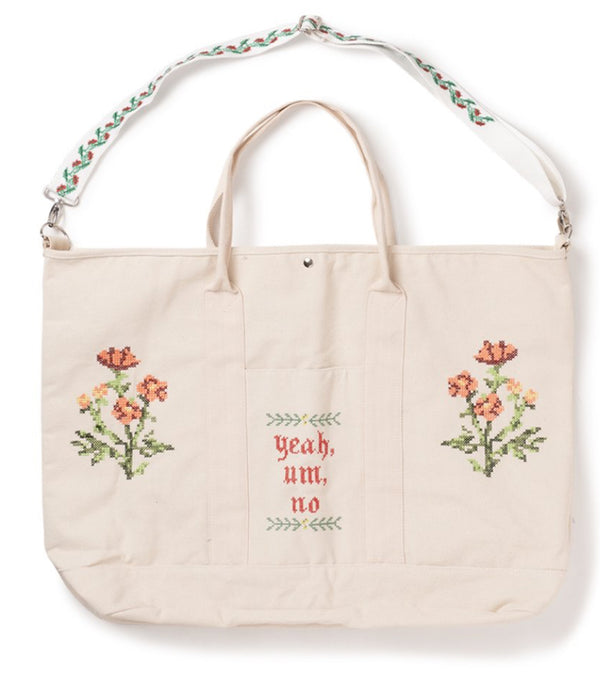 FLOWER CROSS STITCH CANVAS BAG(WHITE) – STREAM