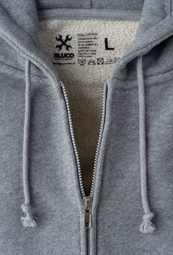 【BLUCO UNCROWD|ブルコ アンクラウド】HEAVY PILE SWEAT ZIP HOODIE -EMB- |ヘヴィーパイル スウェット ジップ フーディー(GRAY)
