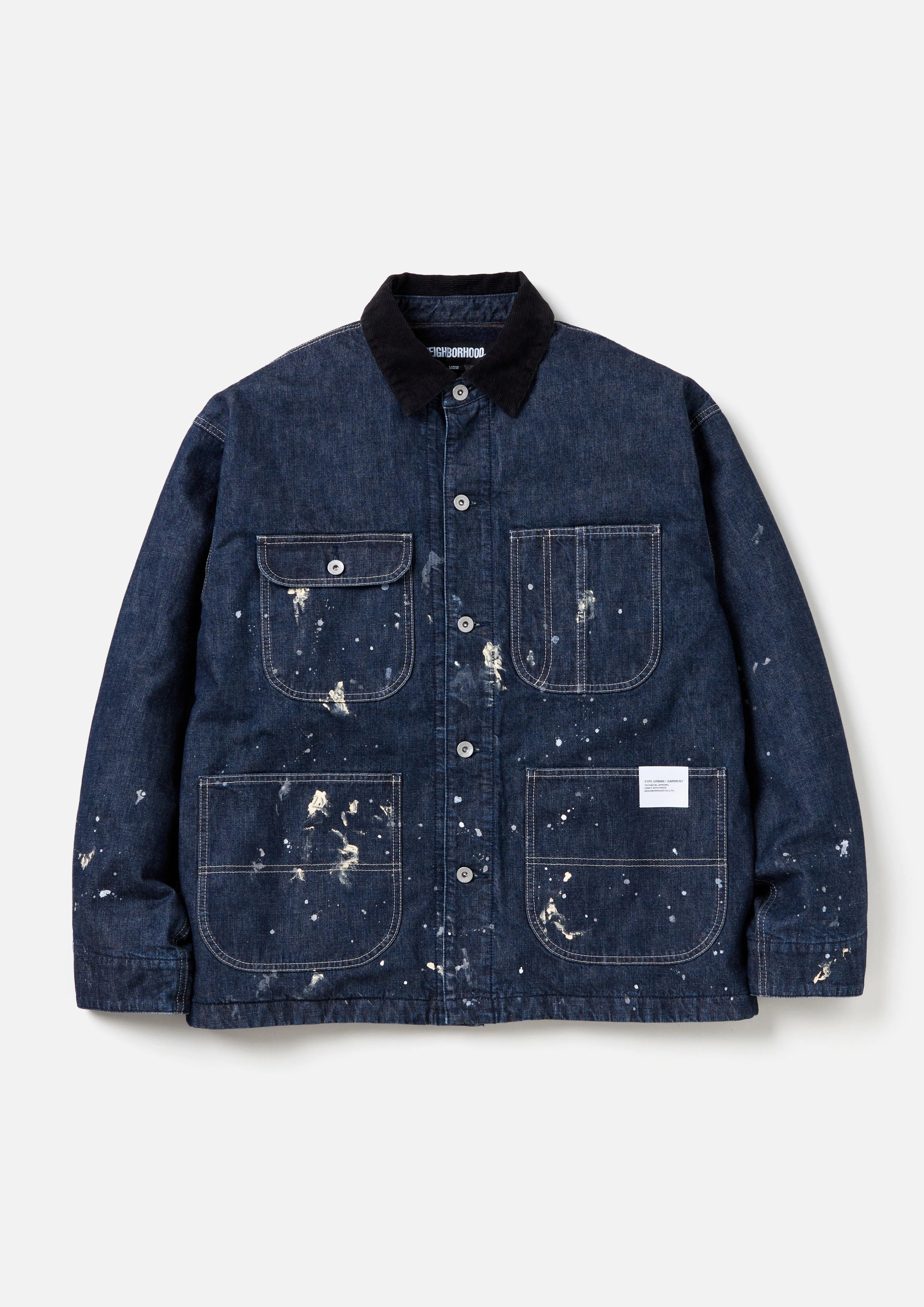 美品 G&F Co. ごま塩 ワークジャケット カバーオール CORDUROY COLLAR WASHED COVERALL JACKET /コーデュロイ カラー