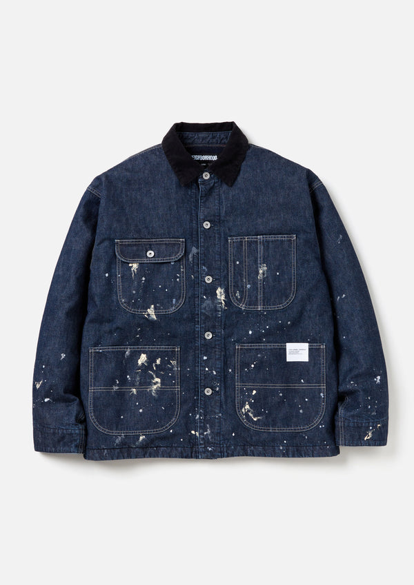 CORDUROY COLLAR WASHED COVERALL JACKET /コーデュロイ カラー ウォッシュド カバーオール ジャケット(INDIGO)