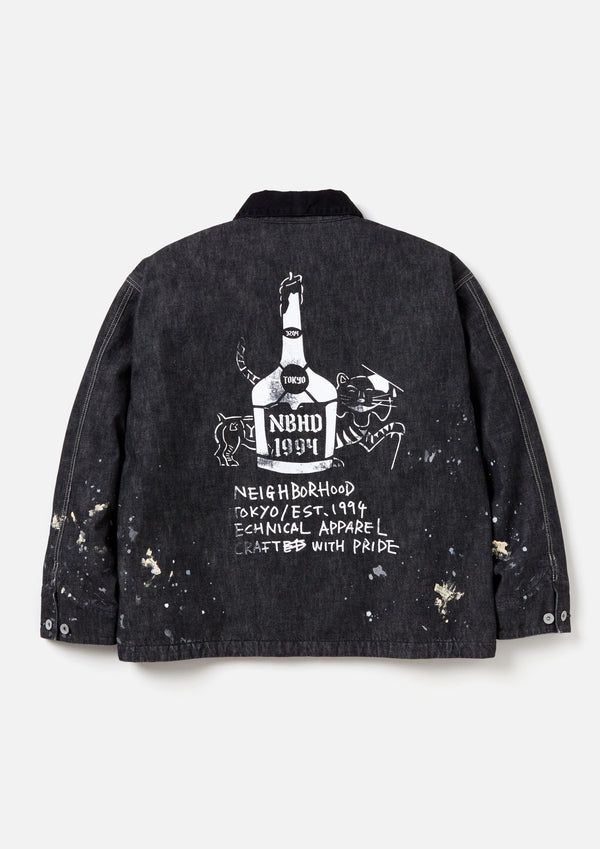 CORDUROY COLLAR WASHED COVERALL JACKET/コーデュロイ カラー ウォッシュド カバーオール ジャケット(BLACK)