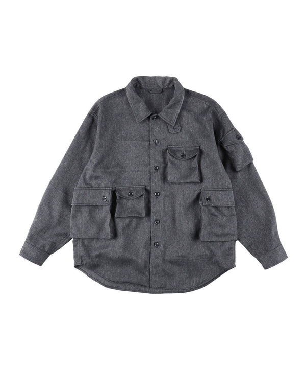 【MODMNT|モドメント】T／TWEED UTILITY CPO SHIRT/T／ツイードユーティリティーCOPシャツ(GRAY,BLACK)