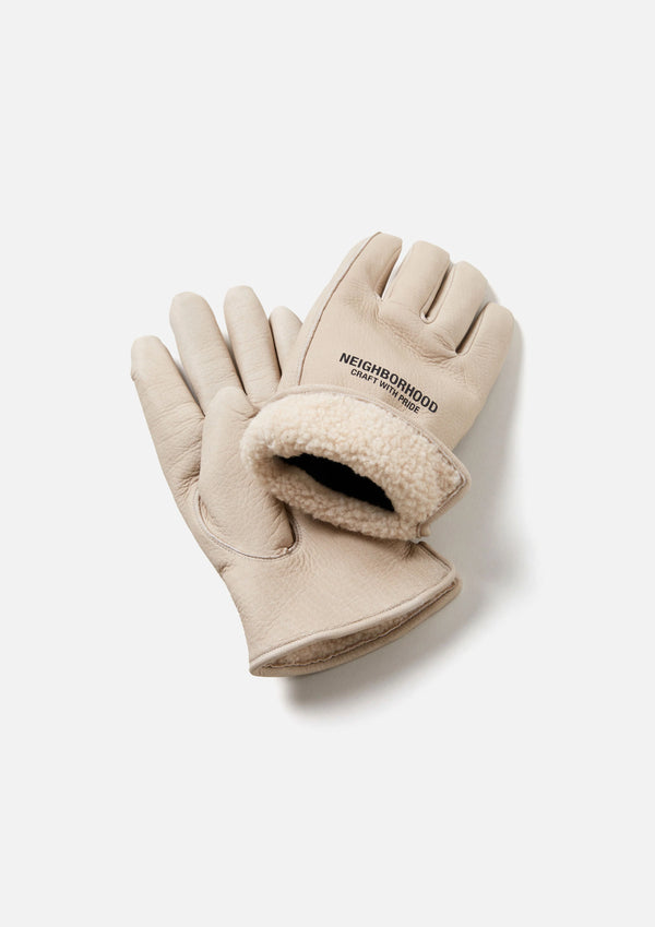 【NEIGHBORHOOD|ネイバーフッド】LEATHER BOA GLOVES /レザー ボア グローブ(BEIGE)