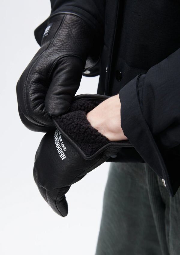 【NEIGHBORHOOD|ネイバーフッド】LEATHER BOA GLOVES /レザー ボア グローブ(BLACK)