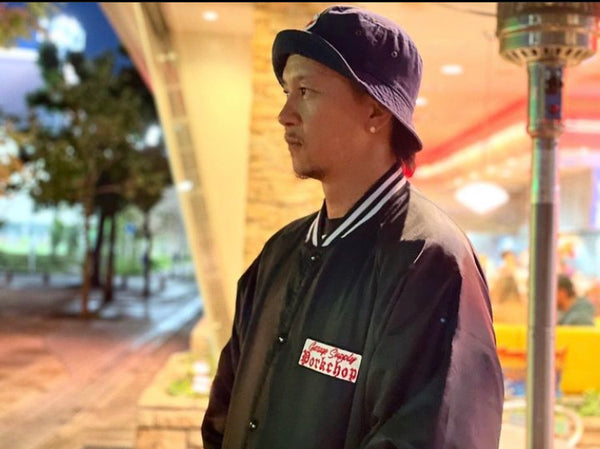 【PORKCHOP GARAGE SUPPLY|ポークチョップ ガレージ サプライ】SATIN SPORT JKT/サテンスポーツジャケット(BLACK)