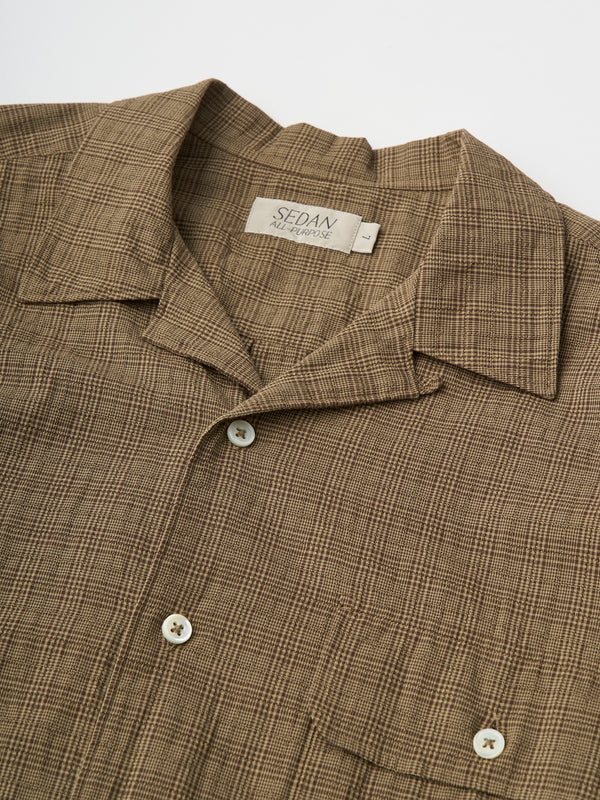 【SEDAN ALL-PURPOSE|セダンオールパーパス】DOBBY PLAID OPEN COLLAR S/S SHIRT/ドビープラッドオープンカラーS/Sシャツ(KHAKI BROWN , BLUE GREY , LIGHT OLIVE)