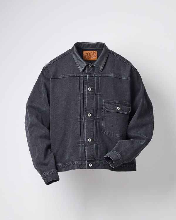 【SEDAN ALL-PURPOSE|セダンオールパーパス】LEATHER COLLAR DENIM JACKET/レザーカラーデニムジャケット(BLACK)