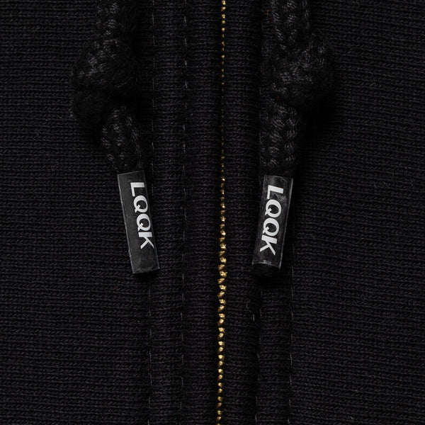 【LQQK STUDIO | ルックスタジオ】SIGNATURE FLEECE ZIP HOODIE/シグネイチャーフリースジップフーディー(BLACK)