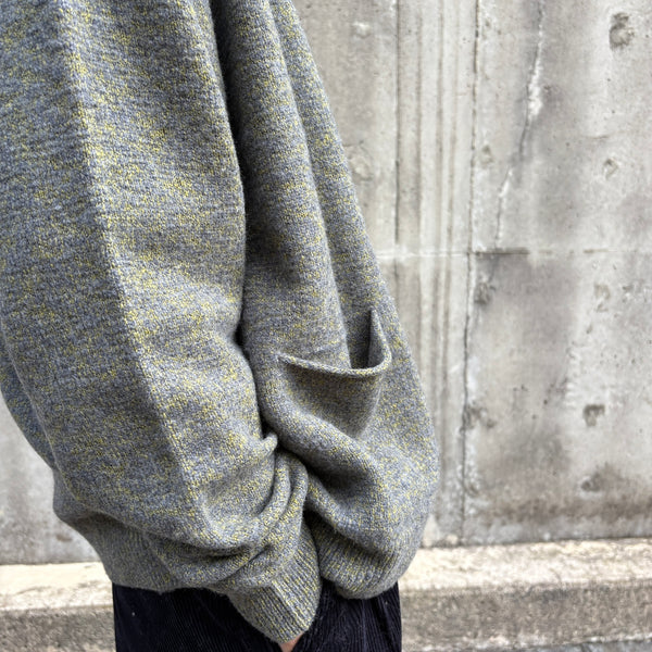 【CREPUSCULE|クレプスキュール】M-G POLO CARDIGAN/M-Gポロカーディガン(GREY×GREEN , GREY×MUSTARD , GREY×BROWN)