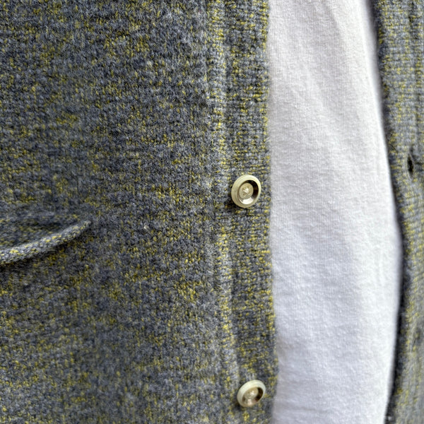 【CREPUSCULE|クレプスキュール】M-G POLO CARDIGAN/M-Gポロカーディガン(GREY×GREEN , GREY×MUSTARD , GREY×BROWN)