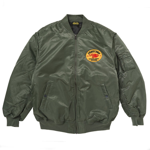 【PORKCHOP GARAGE SUPPLY|ポークチョップ ガレージ サプライ】FIRE UP MA-1 JACKET/ファイヤー アップ MA-1 JACKET(OLIVE)