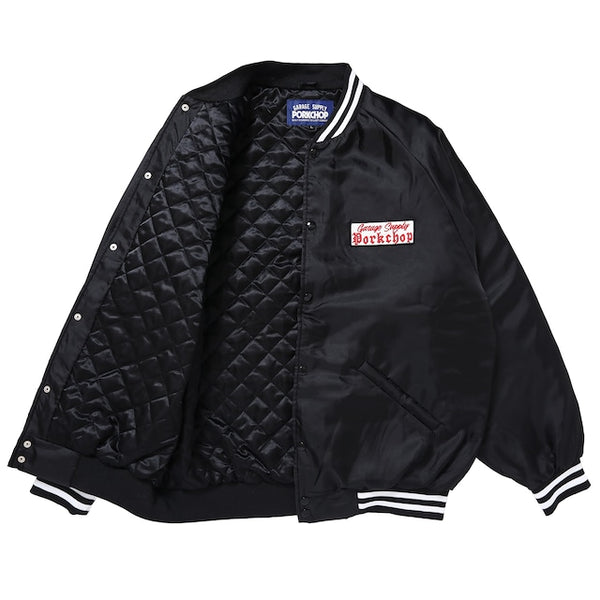 【PORKCHOP GARAGE SUPPLY|ポークチョップ ガレージ サプライ】SATIN SPORT JKT/サテンスポーツジャケット(BLACK)