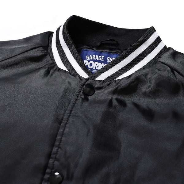 【PORKCHOP GARAGE SUPPLY|ポークチョップ ガレージ サプライ】SATIN SPORT JKT/サテンスポーツジャケット(BLACK)