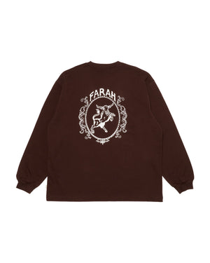 【FARAH|ファーラー】PRINTED GRSPHIC L/S TEE"TEXAS LONG HORN EMBLEM"/プリントグラフィックL/Sティー”テキサスロングホーンエンブレム(BROWN) - STREAM