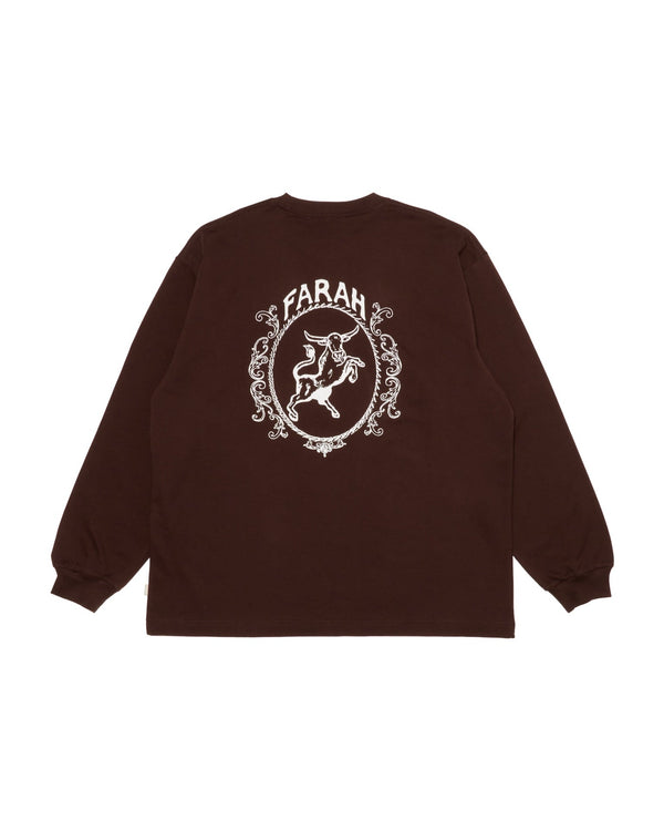 【FARAH|ファーラー】PRINTED GRSPHIC L/S TEE"TEXAS LONG HORN EMBLEM"/プリントグラフィックL/Sティー”テキサスロングホーンエンブレム(BROWN) - STREAM