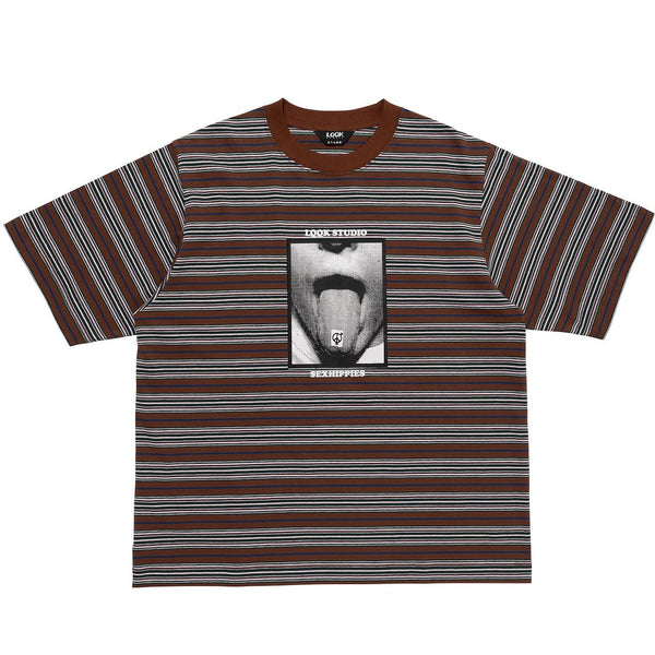 【LQQK STUDIO|ルックスタジオ】×SEXHIPPIES MULTI BORDER TEE/セックスヒッピーズ ボーダーTシャツ(BROWN) 正規取扱店舗 公式オンライン通販 島根 松江 26FW スケートボード シルクスクリーン 