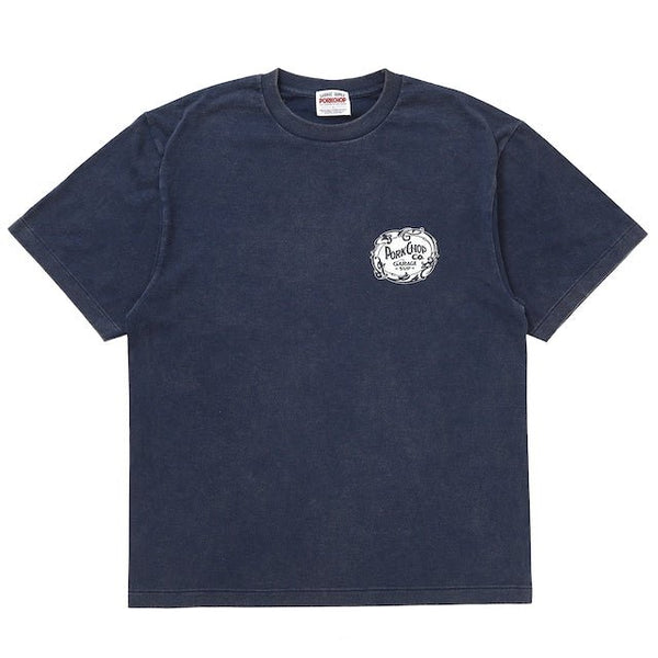 【PORKCHOP GARAGE SUPPLY|ポークチョップ ガレージ サプライ】F LEAF LOGO TEE / F リーフロゴ TEE(FADE NAVY,FADE GRAY)