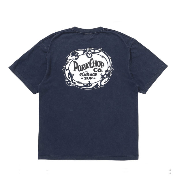 【PORKCHOP GARAGE SUPPLY|ポークチョップ ガレージ サプライ】F LEAF LOGO TEE / F リーフロゴ TEE(FADE NAVY,FADE GRAY)