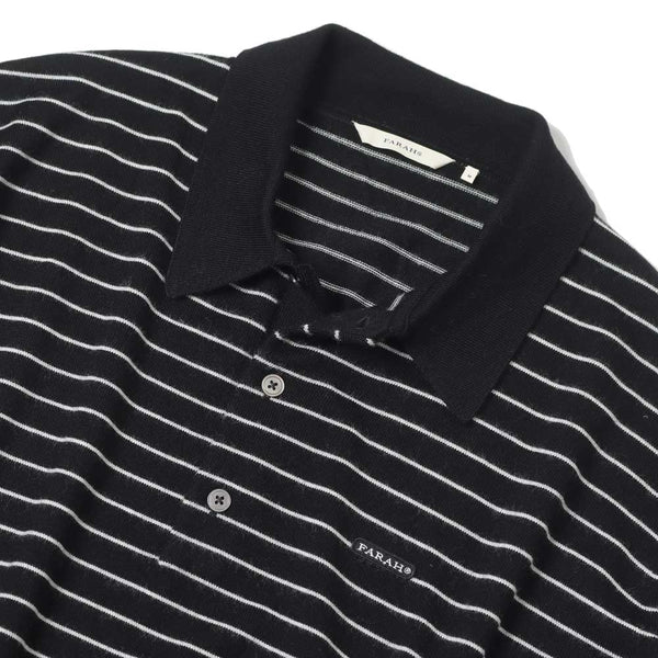 【FARAH|ファーラー】HIGH GAUGE STRIPED POLO SHIRT/ハイゲージストライプド ポロシャツ(BLACK)