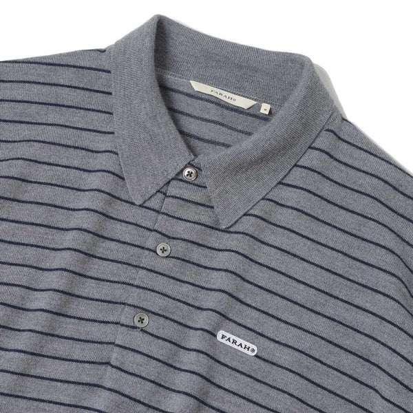 【FARAH|ファーラー】HIGH GAUGE STRIPED POLO SHIRT/ハイゲージストライプドポロシャツ(GREY)