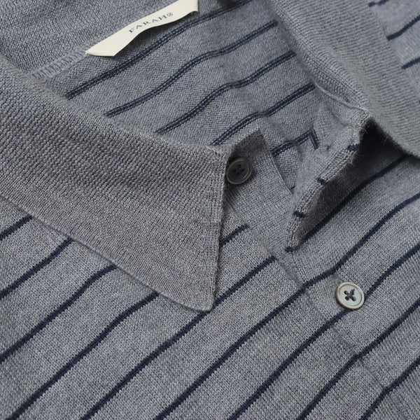 【FARAH|ファーラー】HIGH GAUGE STRIPED POLO SHIRT/ハイゲージストライプドポロシャツ(GREY)