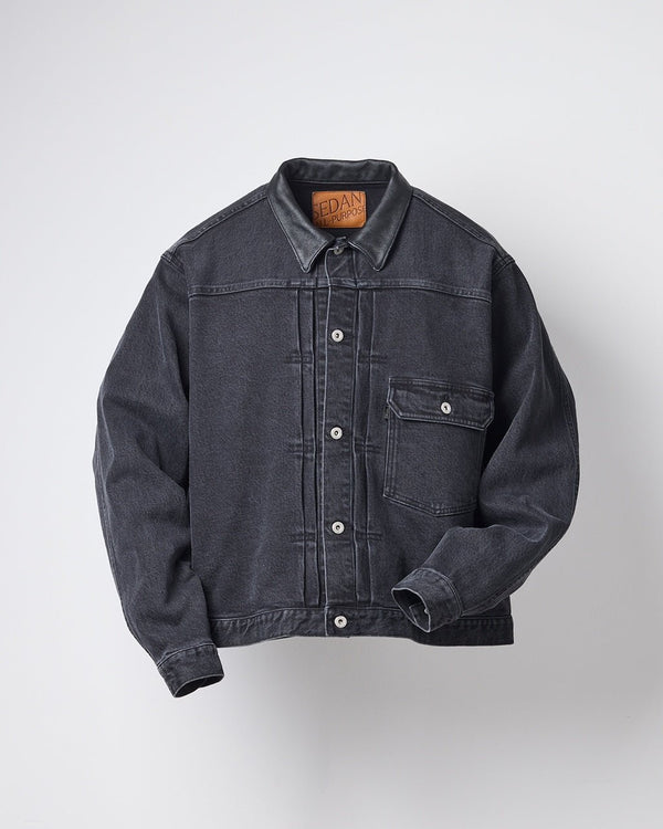 【SEDAN ALL-PURPOSE|セダンオールパーパス】LEATHER COLLAR DENIM JACKET/レザーカラーデニムジャケット(BLACK)