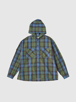 【SEDAN ALL - PURPOSE|セダンオールパーパス】PLAID HOODED SHIRT/プラッドフーデットシャツ(BLUE GREEN) - STREAM【SEDAN ALL - PURPOSE|セダンオールパーパス】PLAID HOODED SHIRT/プラッドフーデットシャツ(BLUE GREEN)STREAMM