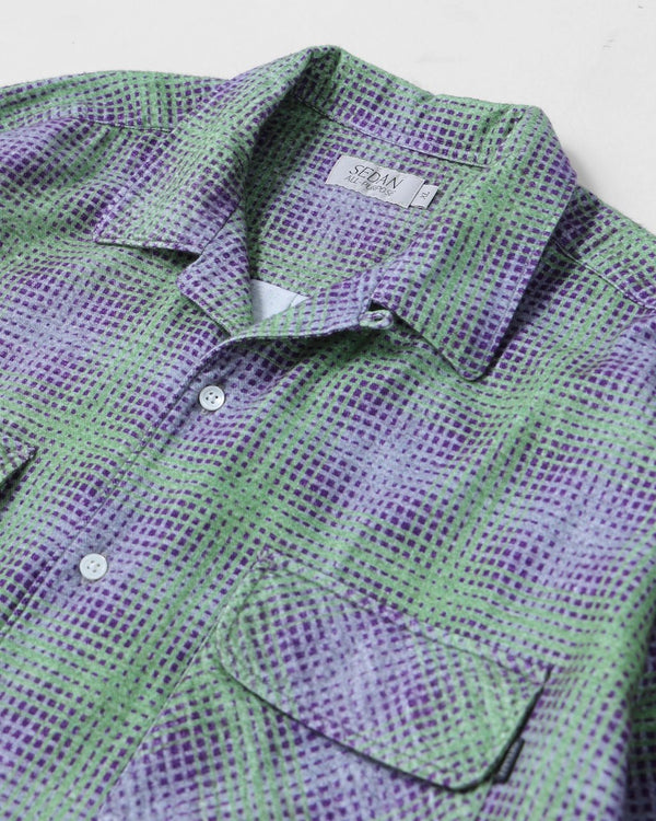 【SEDAN ALL - PURPOSE|セダンオールパーパス】PRINTED PLAID FLANNEL OPEN COLLAR SHIRT/プリンテッドプッラドフランネルオープンカラーシャツ(BRICK × BURGUNDY , GREEN × PURPLE) - STREAM【SEDAN ALL - PURPOSE|セダンオールパーパス】PRINTED PLAID FLANNEL OPEN COLLAR SHIRT/プリンテッドプッラドフランネルオープンカラーシャツ(BRICK × BURGUNDY , GREEN × PURPLE)STREAMGREENM