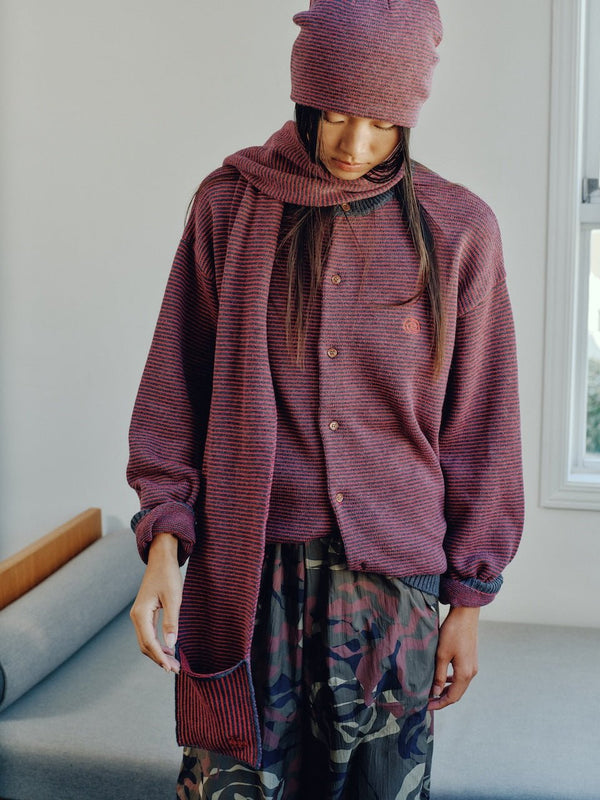 【SOL soonerorlater|ソル スーナーオアレイター】KNITTED BORDER SCARF(BLACK&IVORY , BURGUNDY&CHARCOAL) 正規取扱店舗 通販 26AW マフラー GuruGuruロゴ