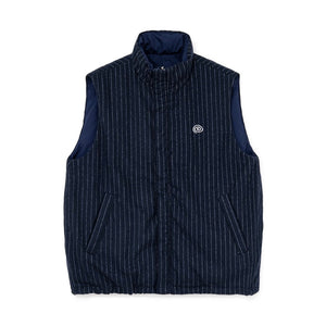 【SOL soonerorlater|ソル スーナーオアレイター】PIN-STRIPE PADDED VEST(NAVY) 正規取扱店舗 公式オンライン通販 島根 松江 26AW ダウンベスト 