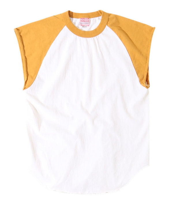 【WALLA WALLA SPORT|ワラワラスポーツ】FRENCH SLEEVE BASEBALL TOP/フレンチスリーブ ベースボールトップ(IVORY/BLACK , IVORY/MUSTARD)