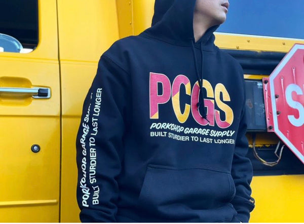 【PORKCHOP GARAGE SUPPLY|ポークチョップ ガレージ サプライ】BIG PCGS HOODIE /ビッグ PCGS フーディー(BLACK)